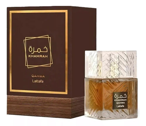 Khamrah Qahwa Lattafa Eau de Parfum 100ml — frasco e embalagem