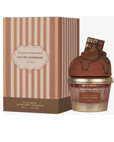 Give Me Choco Overdose Lattafa Eau de Parfum 75ml — frasco e embalagem