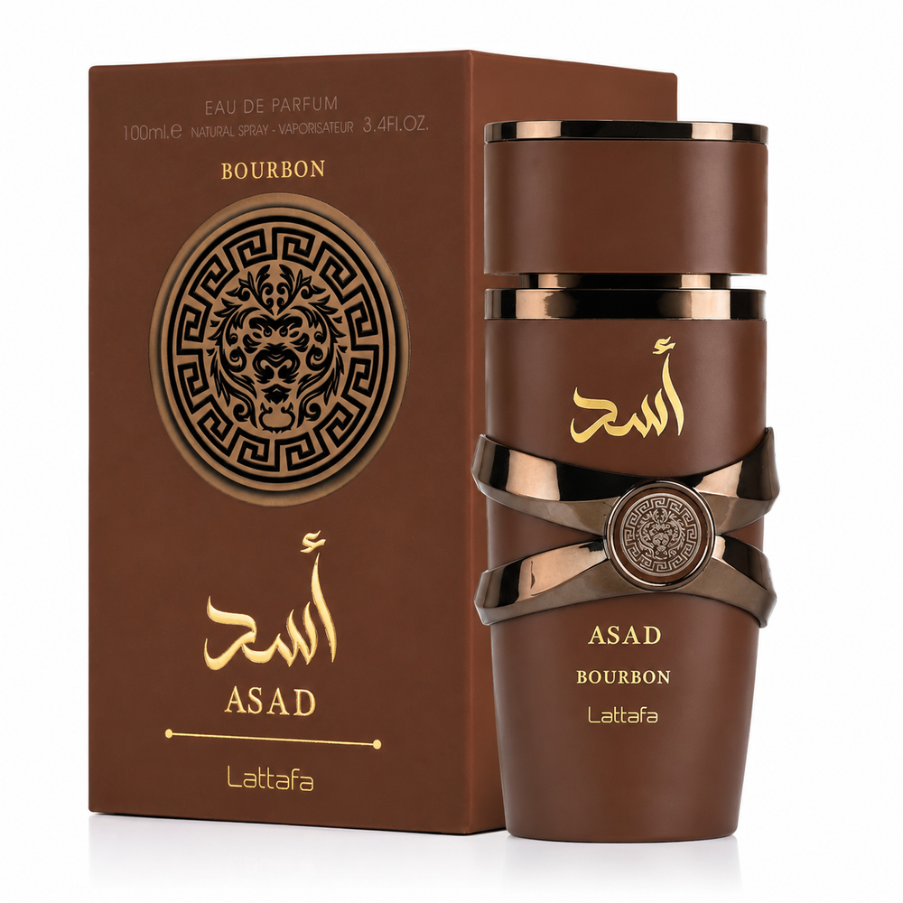 Asad Bourbon — Lattafa — Frasco e embalagem