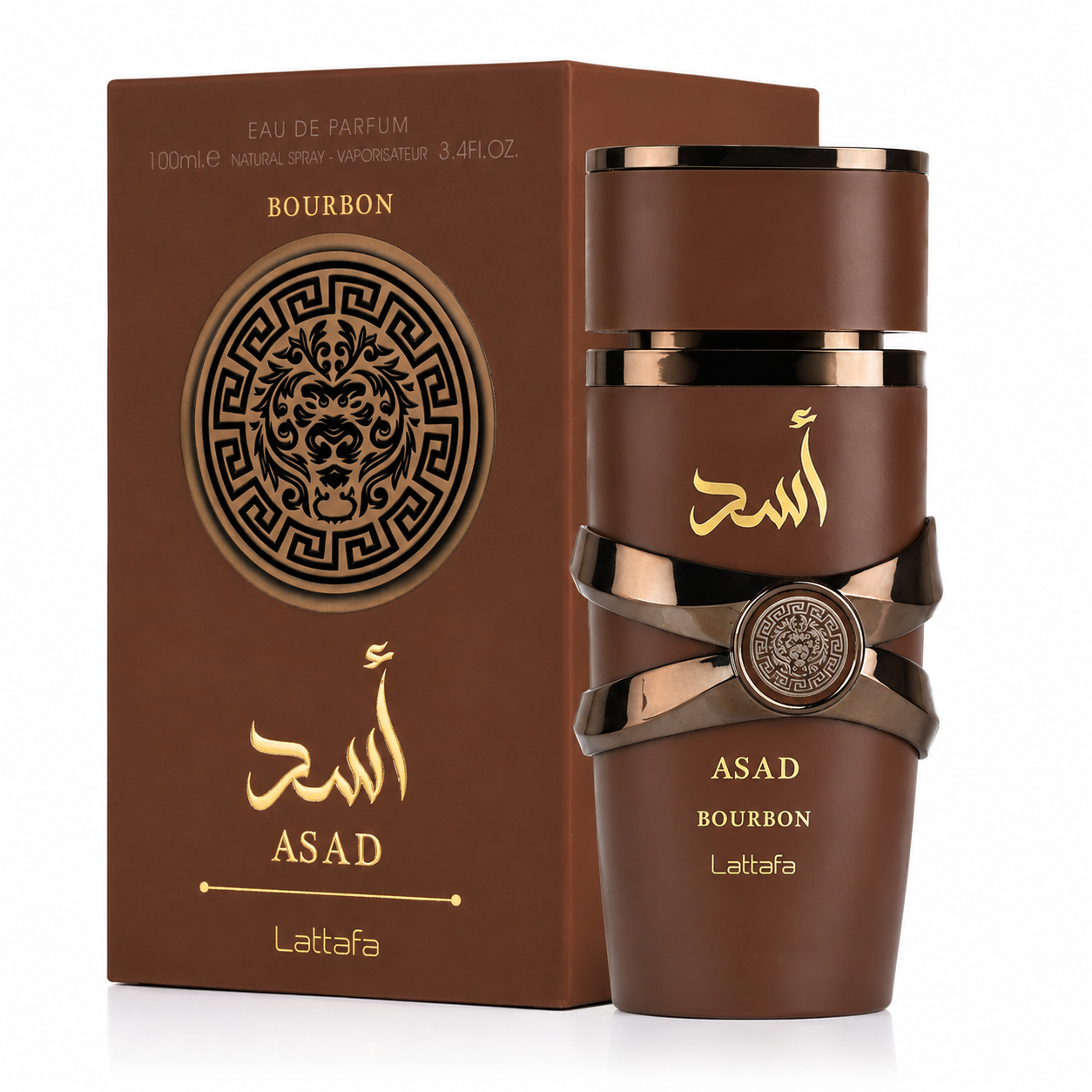 Asad Bourbon — Lattafa — Frasco e embalagem