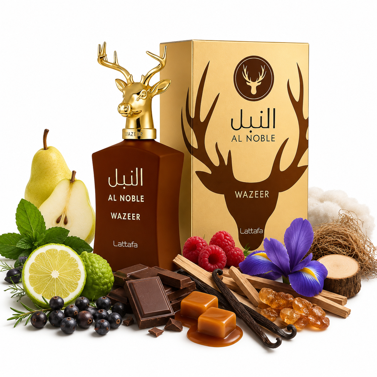 Al Noble Wazeer — Lattafa — Com ingredientes da fragrância