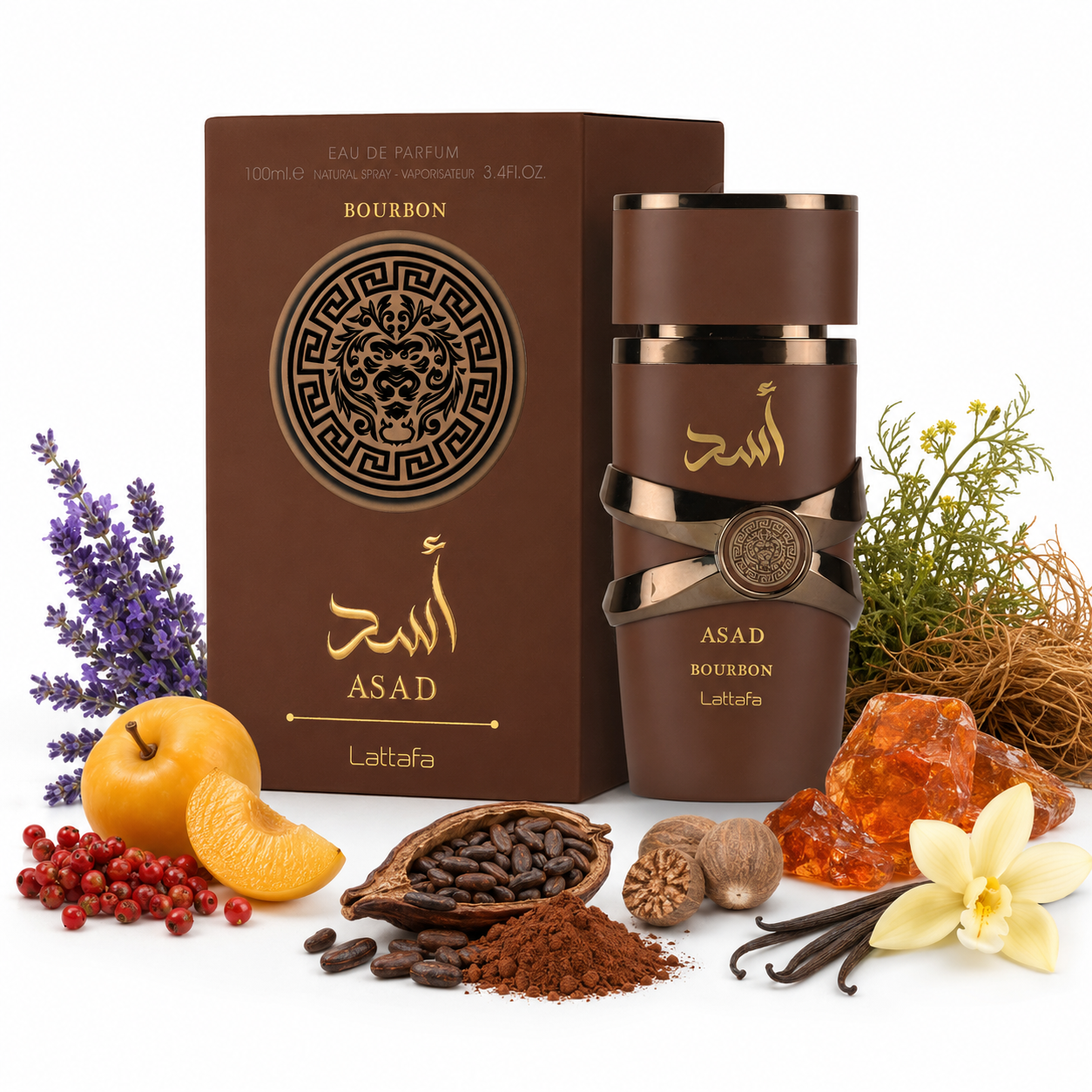 Asad Bourbon — Lattafa — Com ingredientes da fragrância