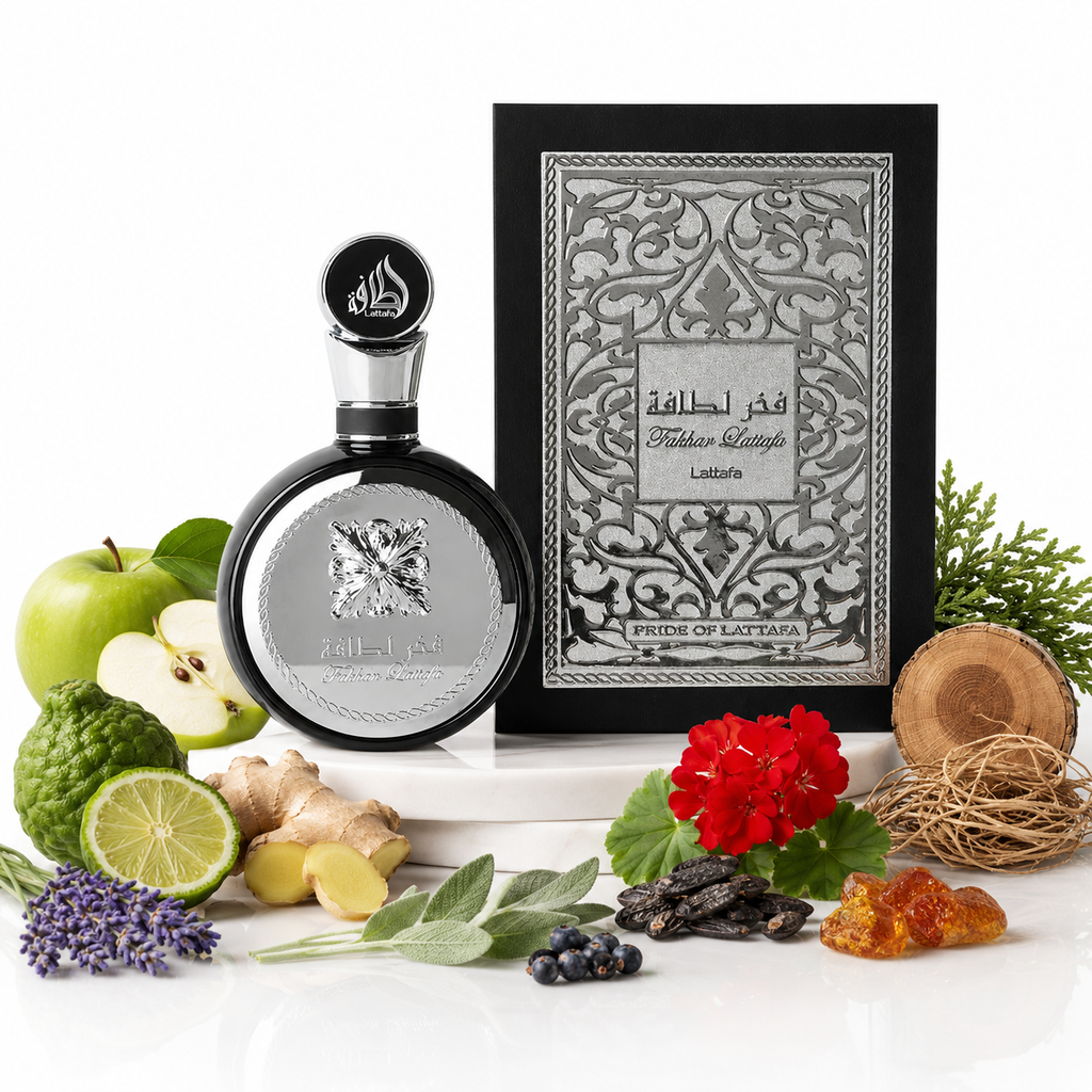 Fakhar Black — Lattafa — Com ingredientes da fragrância