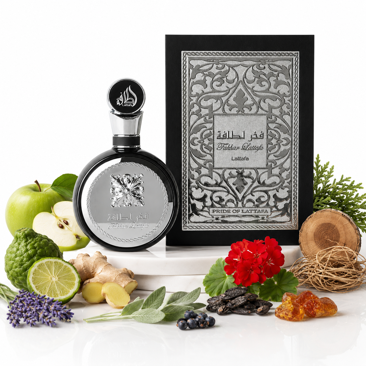 Fakhar Black — Lattafa — Com ingredientes da fragrância