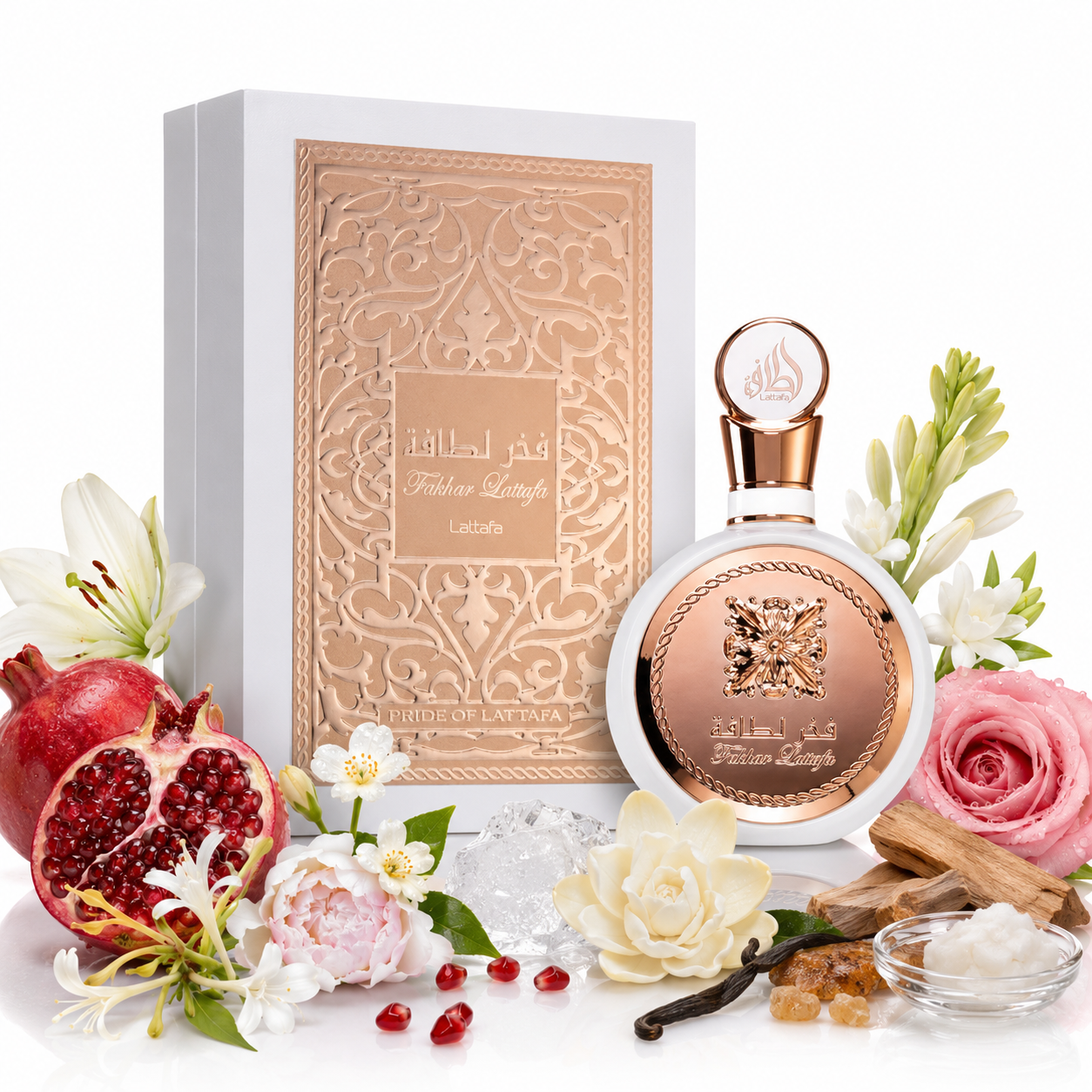 Fakhar Rose — Lattafa — Com ingredientes da fragrância