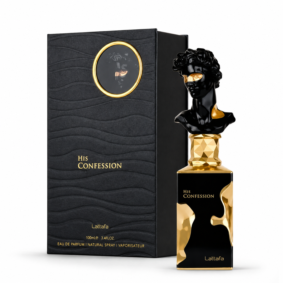 His Confession — Lattafa — Frasco e embalagem