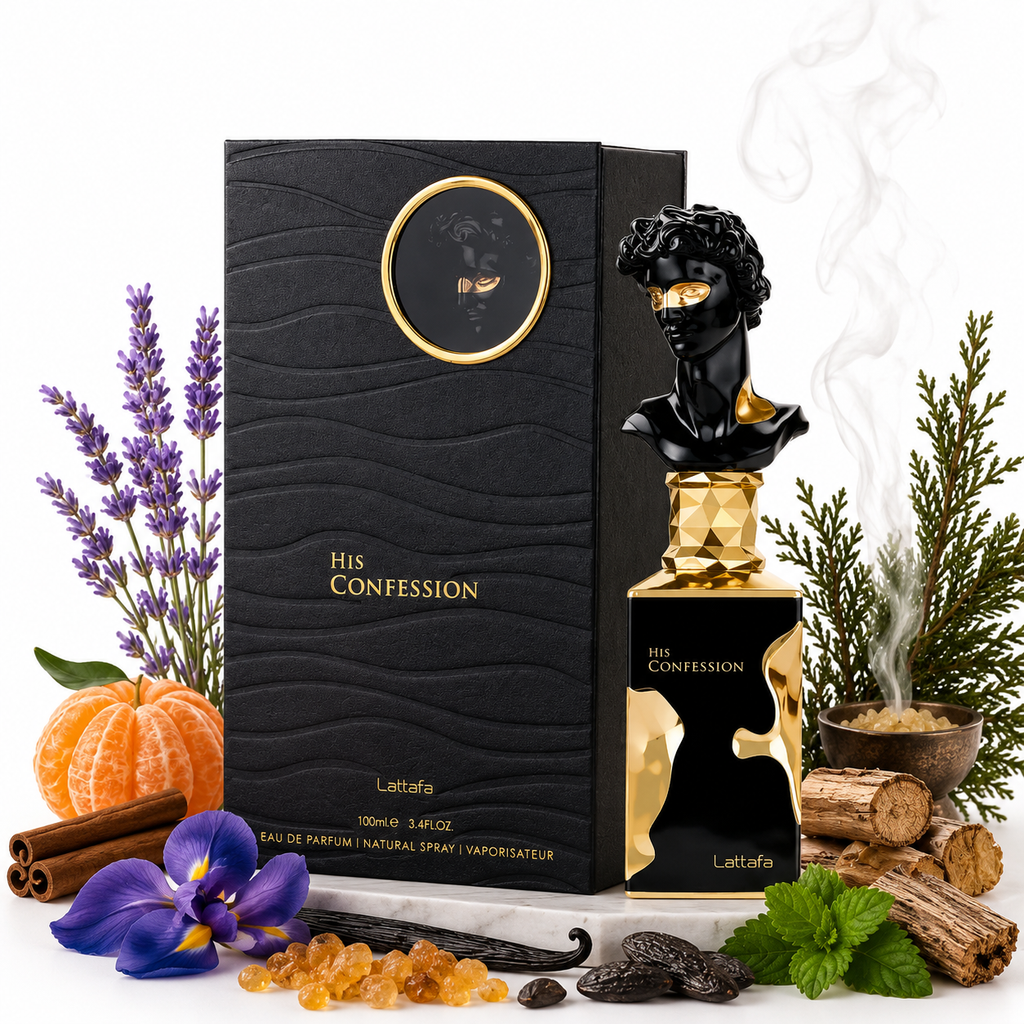 His Confession — Lattafa — Com ingredientes da fragrância