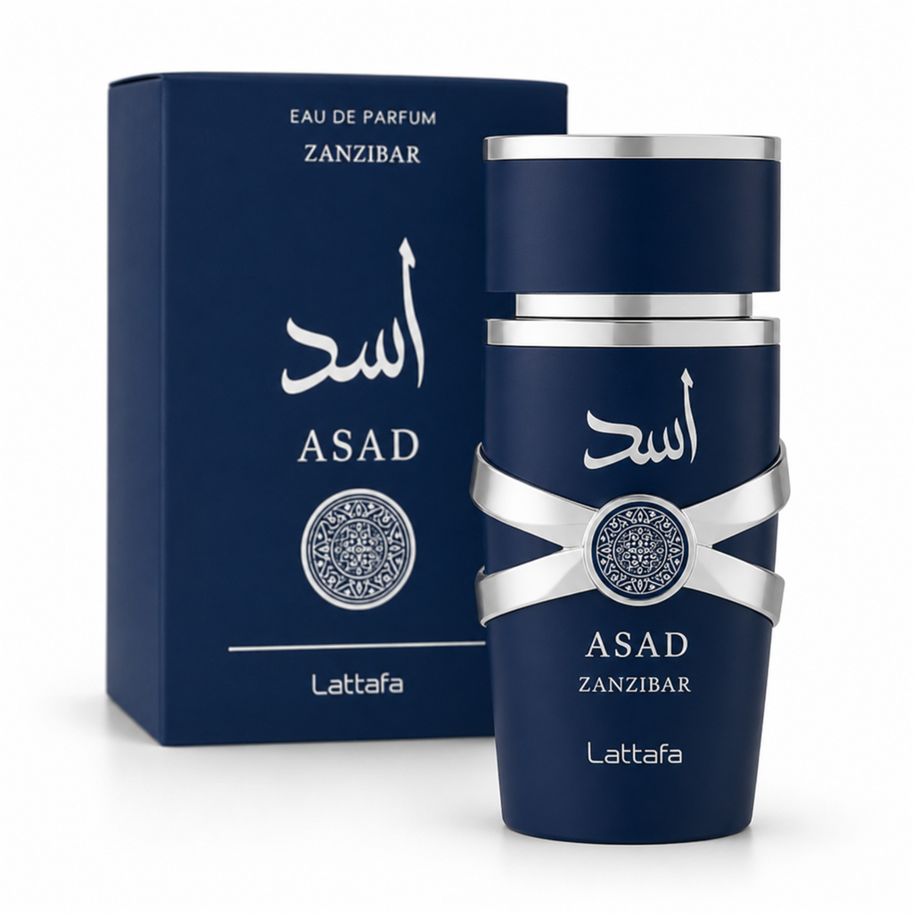 Asad Zanzibar — Lattafa — Frasco e embalagem