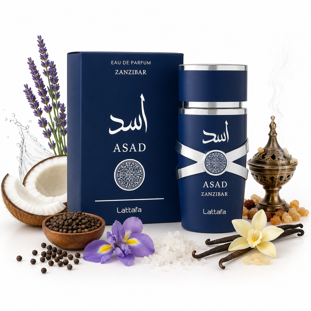 Asad Zanzibar — Lattafa — Com ingredientes da fragrância