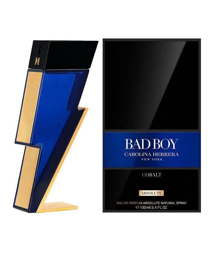 Frasco do perfume Bad Boy Cobalt Absolute da Carolina Herrera, disponível na Now Parfum.