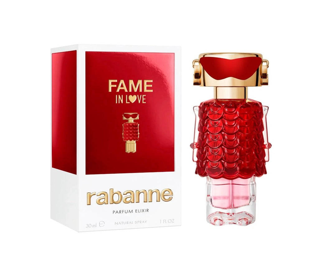 Frasco do perfume Fame in Love da Paco Rabanne, disponível na Now Parfum.