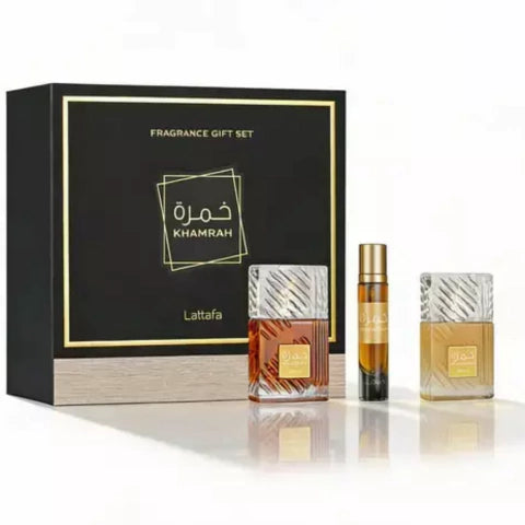 Kit Khamrah Lattafa Eau de Parfum kit presente 3 peças