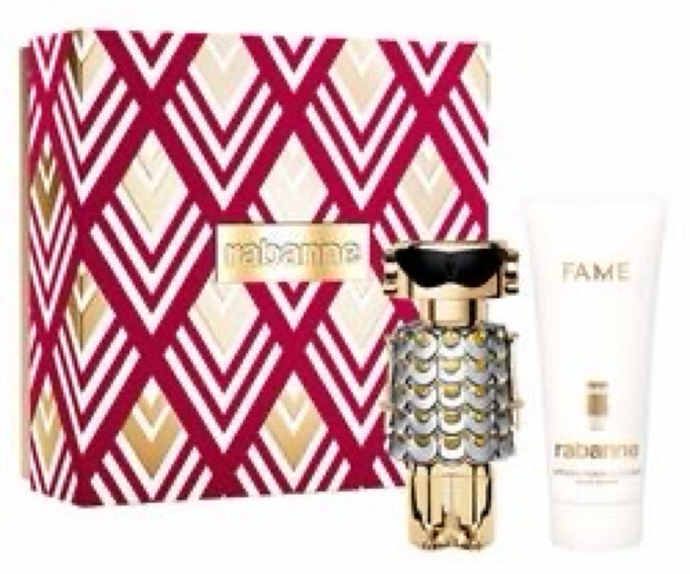 Kit Fame da Paco Rabanne com eau de parfum e creme corporal, disponível na Now Parfum.