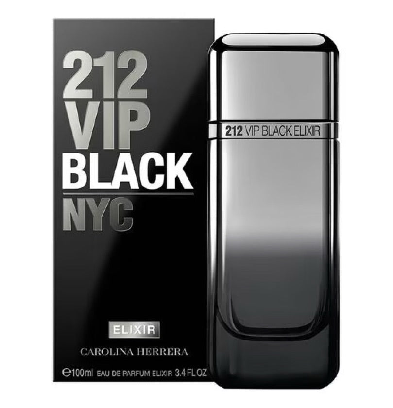 Frasco do perfume 212 VIP Black Elixir da Carolina Herrera, disponível na Now Parfum.