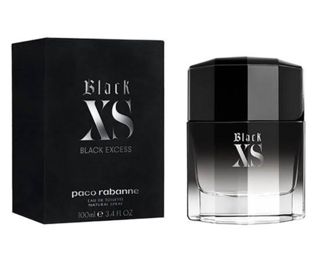 Frasco do perfume XS Black da Paco Rabanne, disponível na Now Parfum.
